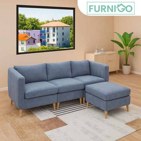 BLAINE Fabric Sofa with Ottoman Furnigo