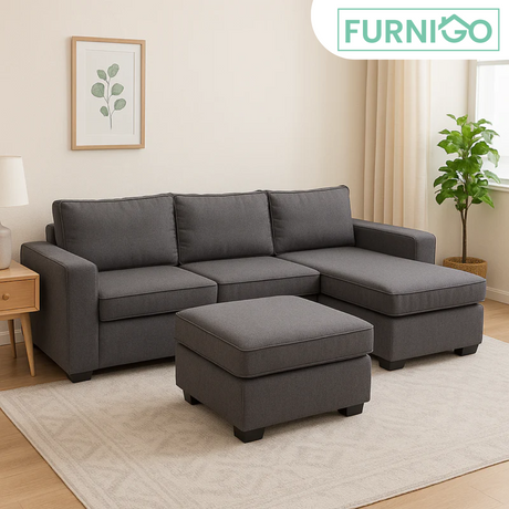 JENALD Fabric Sofa with Ottoman (Reversible L-Chaise) Furnigo