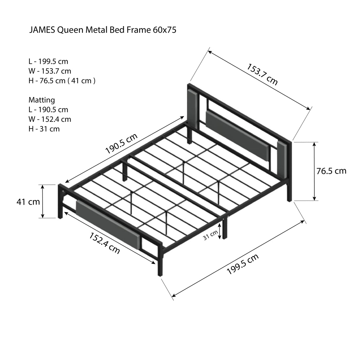 JAMES Single Metal Bed Frame Affordahome