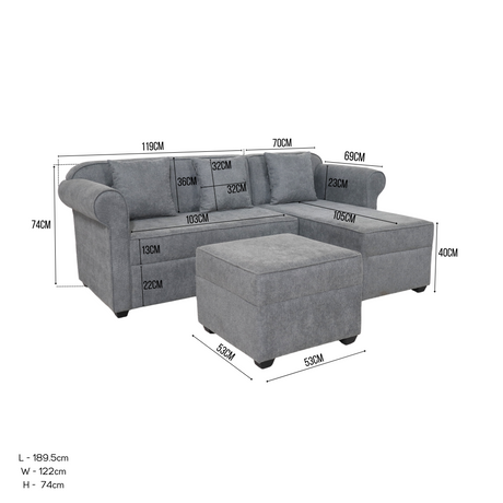 Rome L-shape Fabric Sofa with Ottoman Furnigo