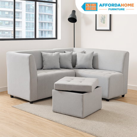 RONNA L-Shape Fabric Sofa w/ Storage Ottoman Affordahome