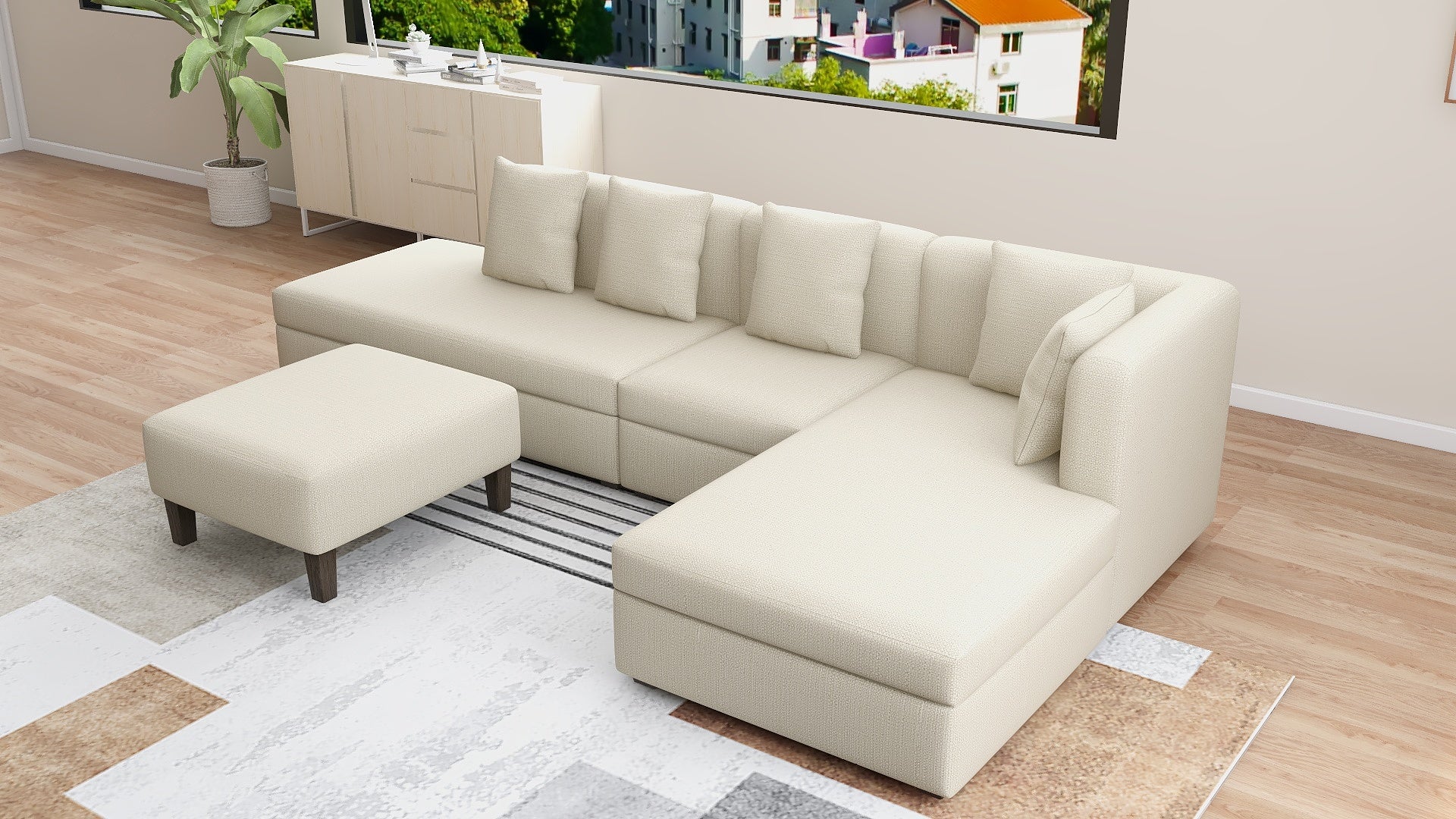 RUSSEL L-Shape Fabric Sofa w/ Ottoman AF Home