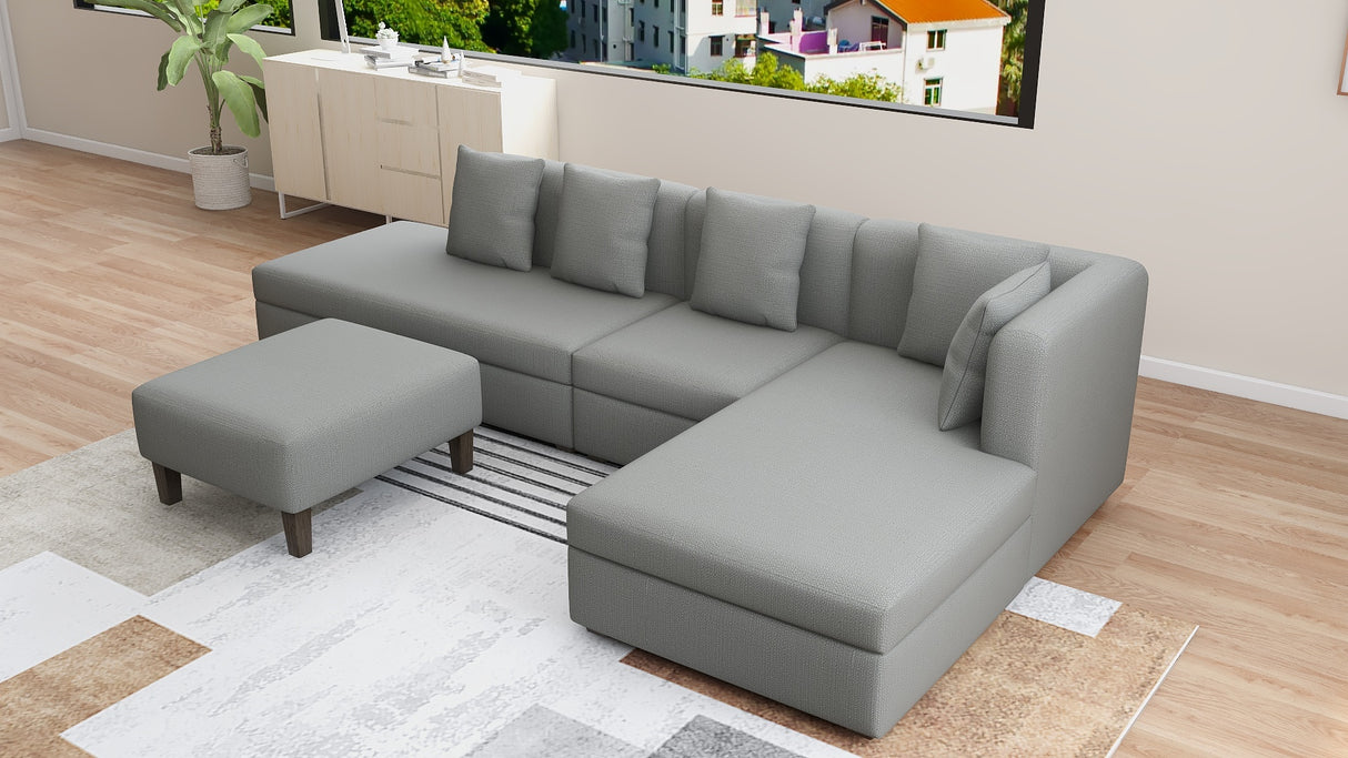 RUSSEL L-Shape Fabric Sofa w/ Ottoman Furnigo