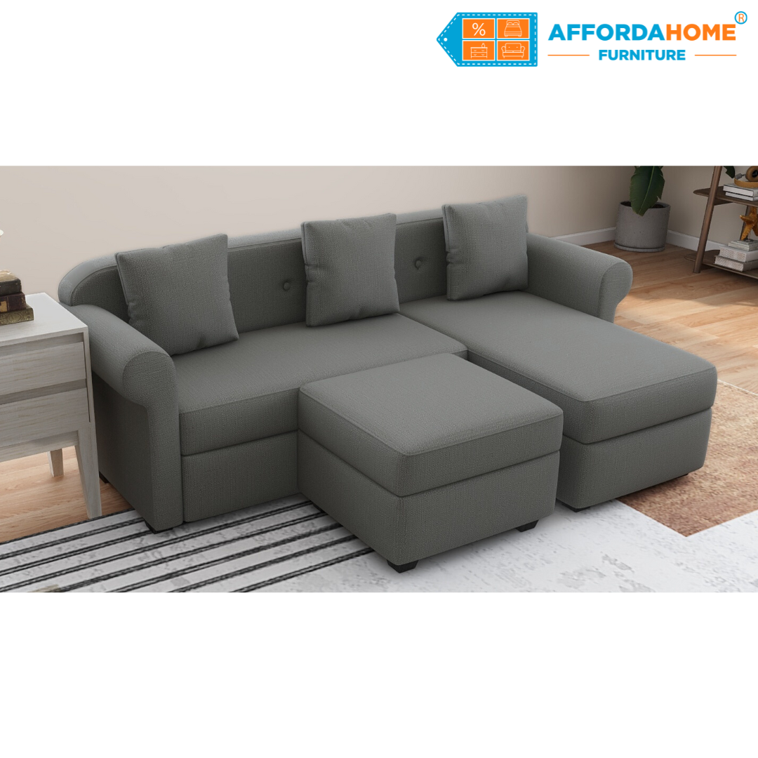 ROME L-SHAPE Fabric Sofa with Ottoman Affordahome