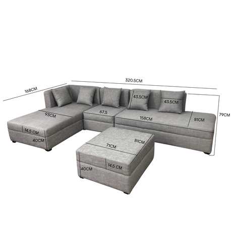 Russel L-shape Fabric Sofa with Ottoman Luxe Life PH
