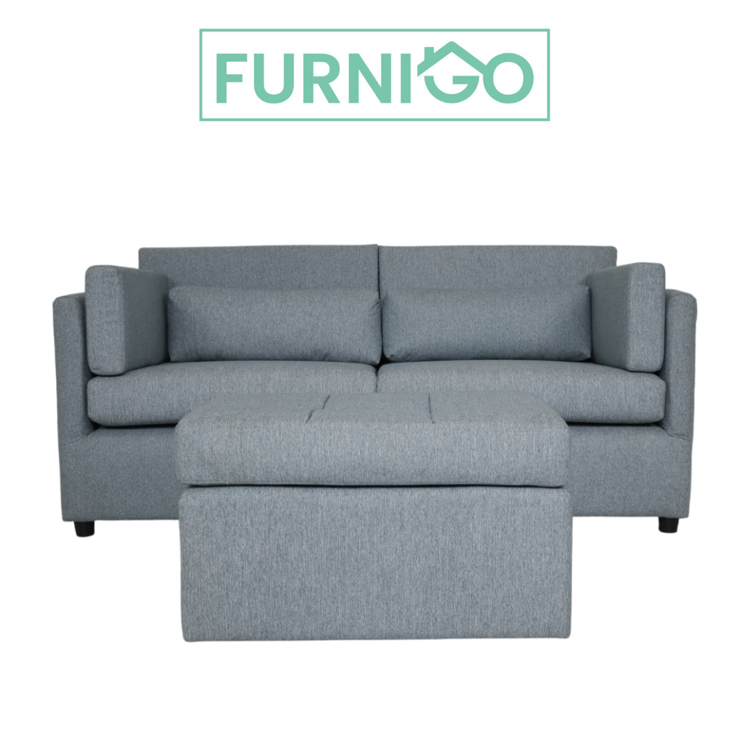 SUZANNE 3-Seater Fabric Sofa w/ Ottoman Furnigo