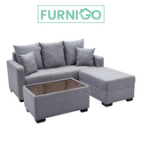 SYLVESTRE Fabric Sofa Set with Ottoman and Center Table with Glass Top | FREE BENNY CENTER TABLE | Payday Sale Furnigo