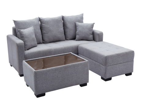 SYLVESTRE Fabric Sofa Set with Ottoman and Center Table with Glass Top | FREE BENNY CENTER TABLE | Payday Sale Furnigo