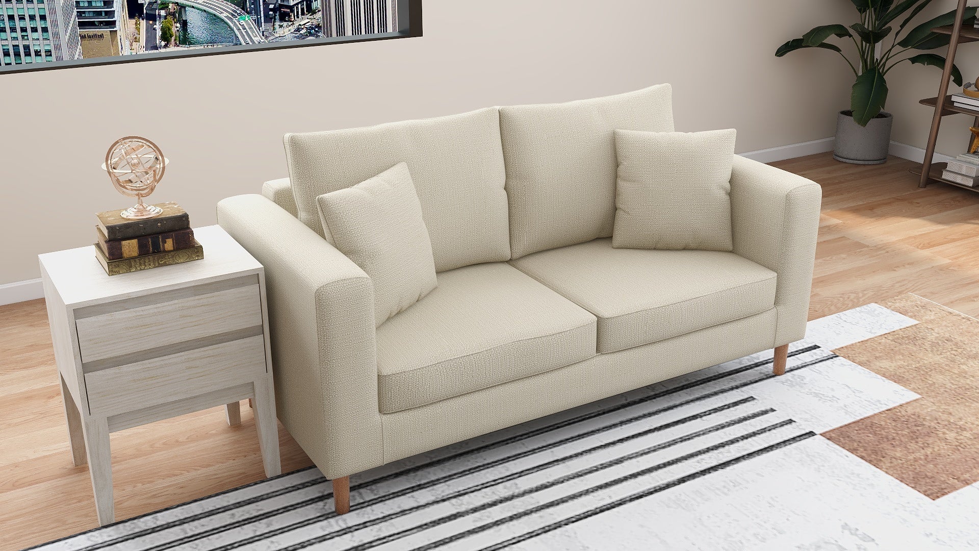 SANDY 2-Seater Fabric Sofa with Pillows AF Home