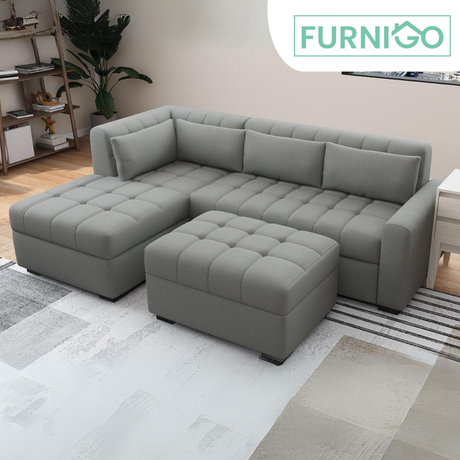SOLANA L- Shape Fabric Sofa with Ottoman Furnigo