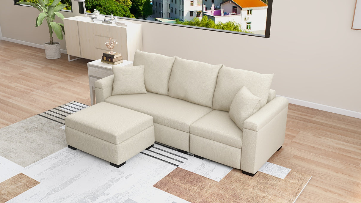 STELLA Fabric Sofa w/ Ottoman and Pillows | FREE BENNY CENTER TABLE | Payday Sale Furnigo