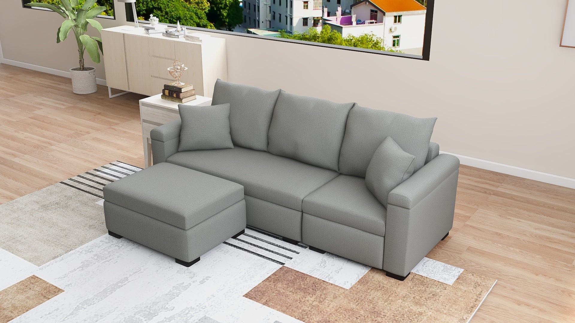 STELLA Fabric Sofa w/ Ottoman and Pillows AF Home