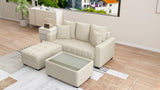 SYLVESTRE Fabric Sofa Set with Ottoman and Center Table with Glass Top Furnigo