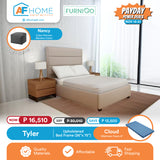 TYLER | UPHOLSTERED BED FRAME + CLOUD 4 INCH MATTRESS | FREE NANCY CUBE OTTOMAN | PAYDAY POWER DEALS Furnigo