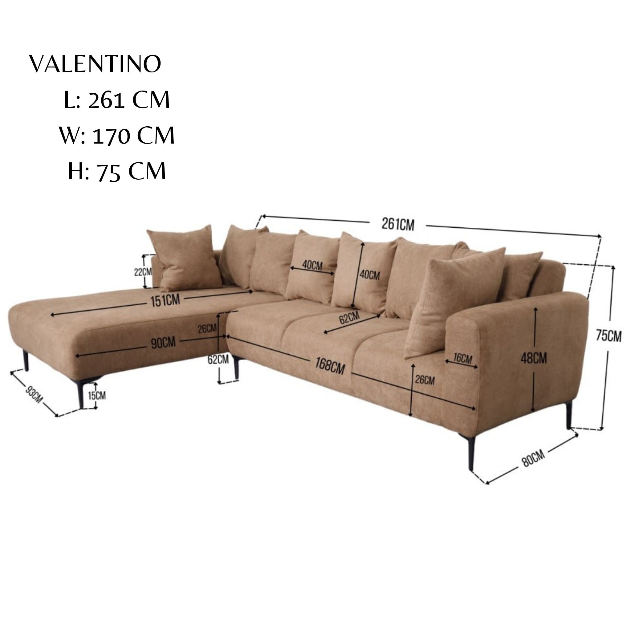 VALENTINO L-Shape Fabric Sofa AF Home