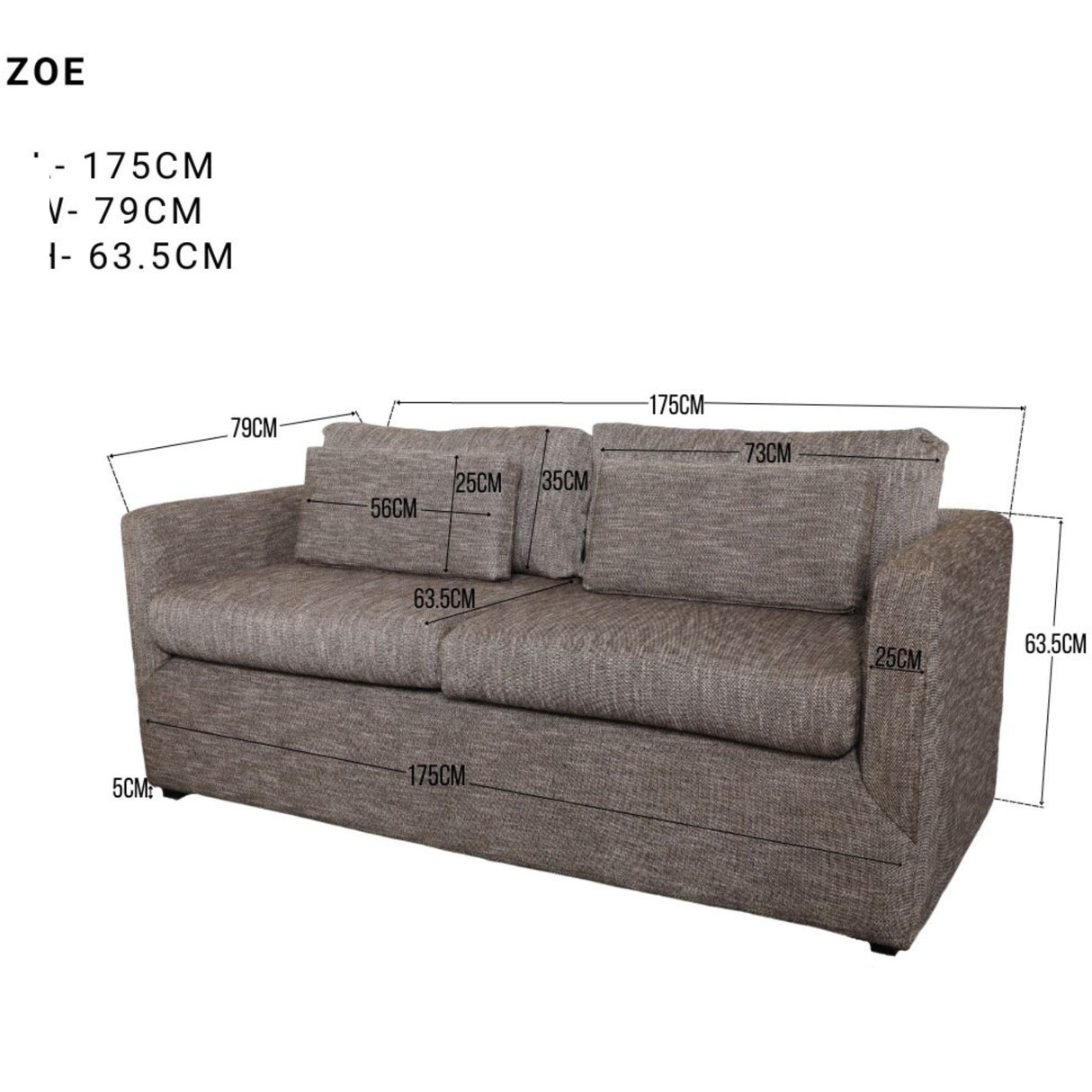 ZOE 3-Seater Fabric Sofa Furnigo