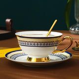 CUPURA Aro - CCS31 Luxury Bone China Tea Cup Set with Saucer Spoon and Strainer Floral Design Light Luxury European Style Gift Box Set Bohemian Powder Blue Classical Blue Rose Angel