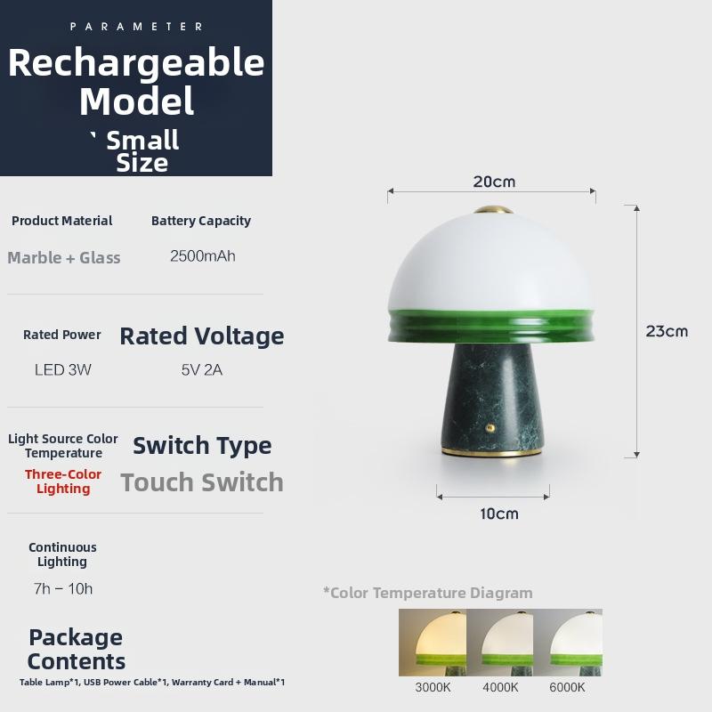 Milano Glow - Aeris - T912 - Nordic Marble French Mushroom Table Lamp with High-End Designer Style, Soft Ambient Night Lighting for Elegant Spaces - Bedroom / Bedside / Living Room / Study Milano