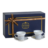 CUPURA Bero - CCS32 Luxury Bone China Tea Cup Set with Saucer Spoon and Strainer Floral Design Light Luxury European Style Gift Box Set Bohemian Powder Blue Classical Blue Rose Angel