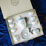 CUPURA Niro - CCS20 Luxury Bone China Tea Cup Set with Saucer Spoon and Strainer Floral Design Light Luxury European Style Gift Box Set Bohemian Powder Blue Classical Blue Rose Angel