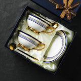 CUPURA Eno - CCS35 Luxury Bone China Tea Cup Set with Saucer Spoon and Strainer Floral Design Light Luxury European Style Gift Box Set Bohemian Powder Blue Classical Blue Rose Angel