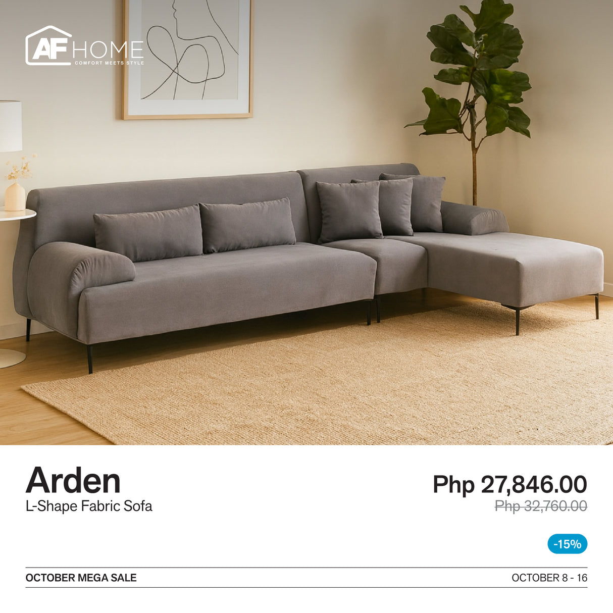 10.10 MEGA SALE | Arden L-shape Sofa Set AF Home