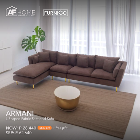 ARMANI L-Shape Fabric Sofa + BENNY CENTER TABLE | FREE BERRY SMALL TEARDROP (RANDOM COLOR) | HOME FEST Furnigo