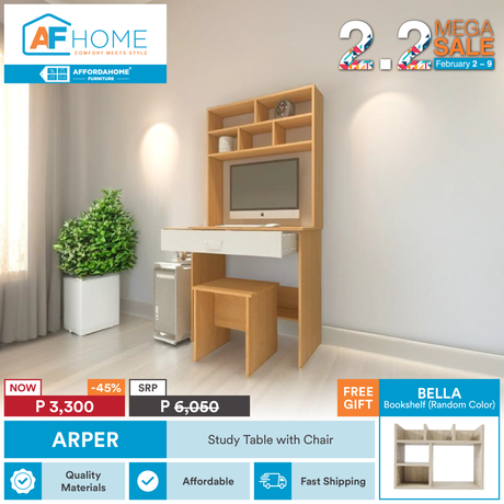 2.2 MEGA SALE | ARPER Study Table with chair | FREE GIFT Bella Bookshelf (Random Color) AF Home