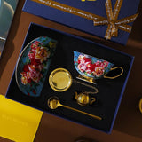 CUPURA Hano - CCS38 Luxury Bone China Tea Cup Set with Saucer Spoon and Strainer Floral Design Light Luxury European Style Gift Box Set Bohemian Powder Blue Classical Blue Rose Angel