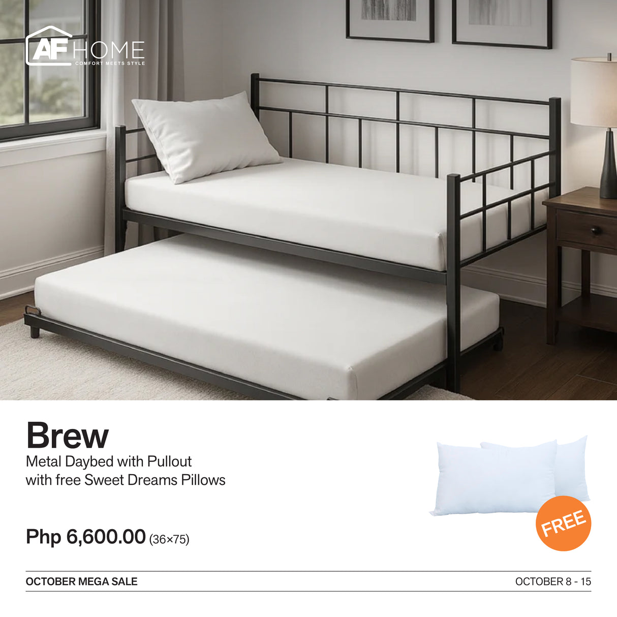 10.10 Mega Sale | Brew Metal Day Bed with Pullout with Surprise Gift AF Home