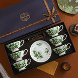 CUPURA Zaro - CCS27 Luxury Bone China Tea Cup Set with Saucer Spoon and Strainer Floral Design Light Luxury European Style Gift Box Set Bohemian Powder Blue Classical Blue Rose Angel