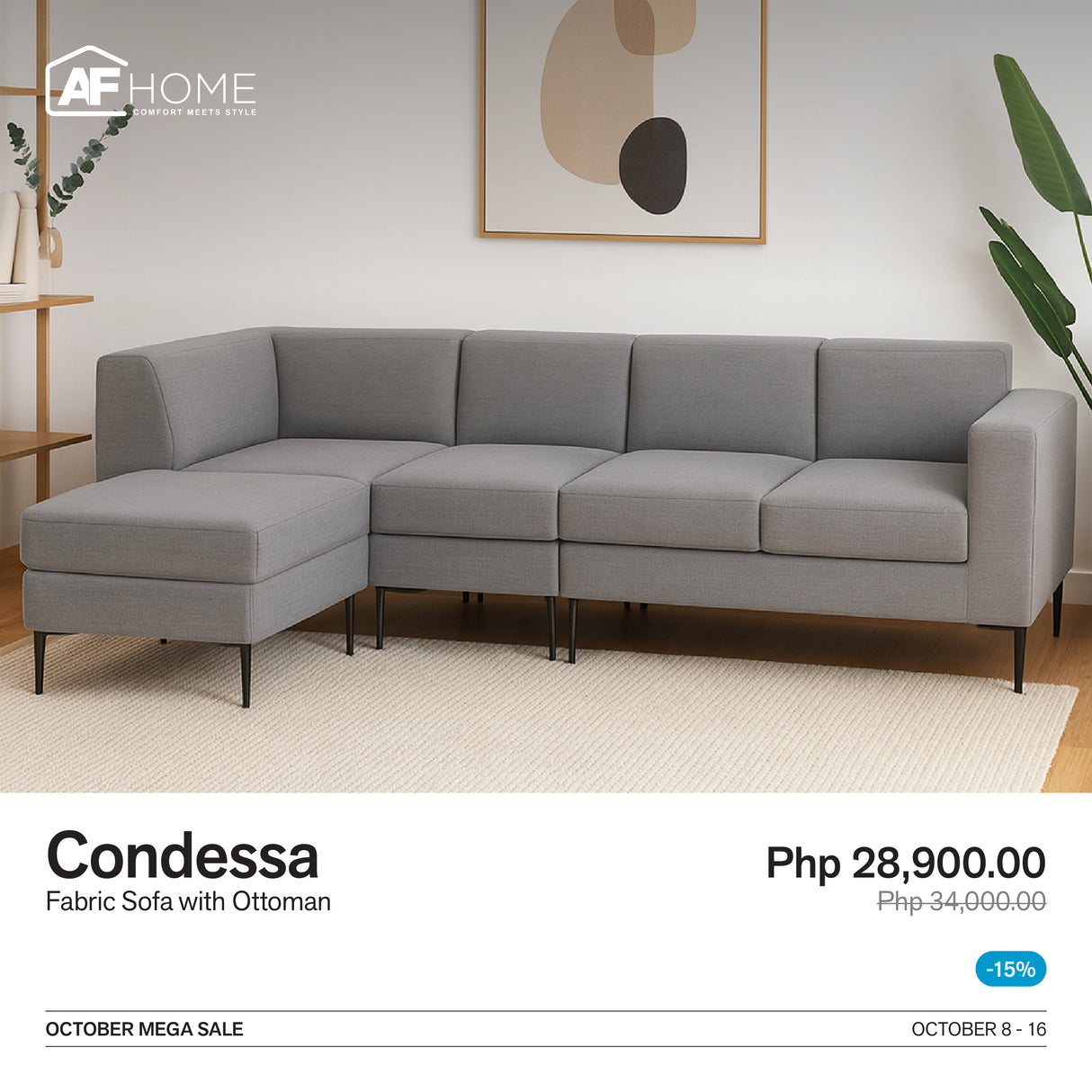10.10 Mega Sale | Condessa 4-Seater Sofa with Ottoman AF Home