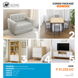 Condo Package | Sofa Bed - Reece Display Shelf - Reece TV Rack - Reece Side Table - Modena Dining Set with Cushion 4-Seater AF Home