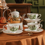 CUPURA Zaro - CCS27 Luxury Bone China Tea Cup Set with Saucer Spoon and Strainer Floral Design Light Luxury European Style Gift Box Set Bohemian Powder Blue Classical Blue Rose Angel