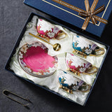 CUPURA Kova - CCS23 Luxury Bone China Tea Cup Set with Saucer Spoon and Strainer Floral Design Light Luxury European Style Gift Box Set Bohemian Powder Blue Classical Blue Rose Angel