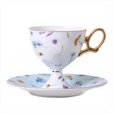 CUPURA Moka - CCS19 Luxury Bone China Tea Cup Set with Saucer Spoon and Strainer Floral Design Light Luxury European Style Gift Box Set Bohemian Powder Blue Classical Blue Rose Angel