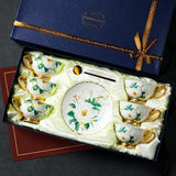 CUPURA Ollo - CCS28 Luxury Bone China Tea Cup Set with Saucer Spoon and Strainer Floral Design Light Luxury European Style Gift Box Set Bohemian Powder Blue Classical Blue Rose Angel