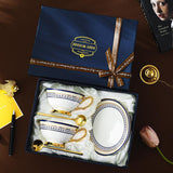 CUPURA Aro - CCS31 Luxury Bone China Tea Cup Set with Saucer Spoon and Strainer Floral Design Light Luxury European Style Gift Box Set Bohemian Powder Blue Classical Blue Rose Angel