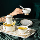 CUPURA Riva - CCS24 Luxury Bone China Tea Cup Set with Saucer Spoon and Strainer Floral Design Light Luxury European Style Gift Box Set Bohemian Powder Blue Classical Blue Rose Angel