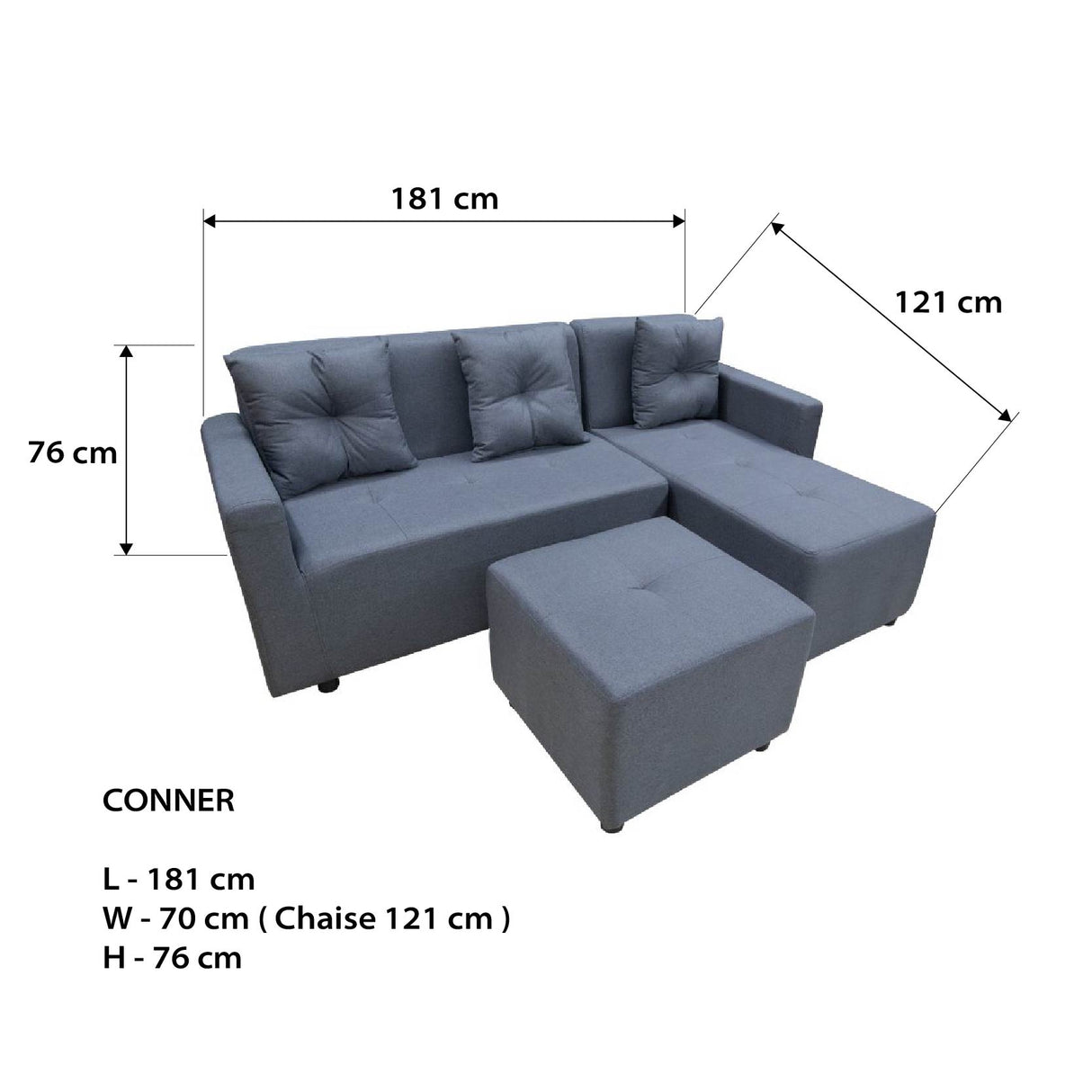 CONNER L-Shape Fabric Sofa with Ottoman Affordahome