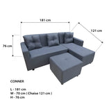 CONNER L-Shape Fabric Sofa with Ottoman Affordahome