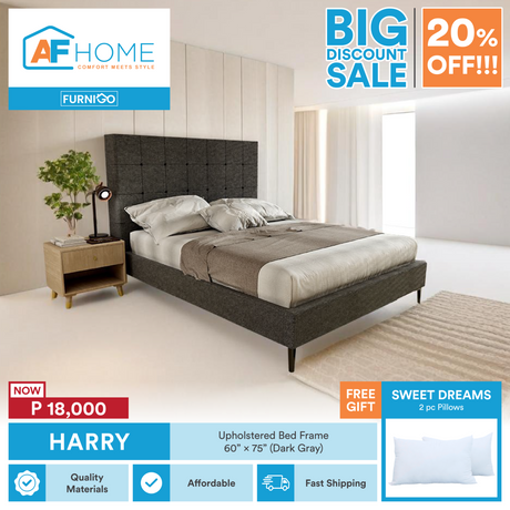 HARRY Upholstered Bed Frame 60"x 75" + Sweet Dreams Pillows |FREE| BIG DISCOUNT SALE 20% OFF AF Home