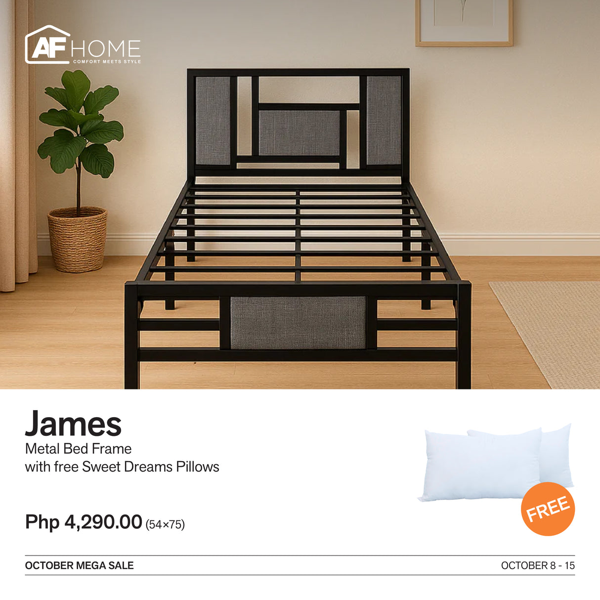 10.10 Mega Sale | James Metal Bed Frame with Surprise Gift AF Home