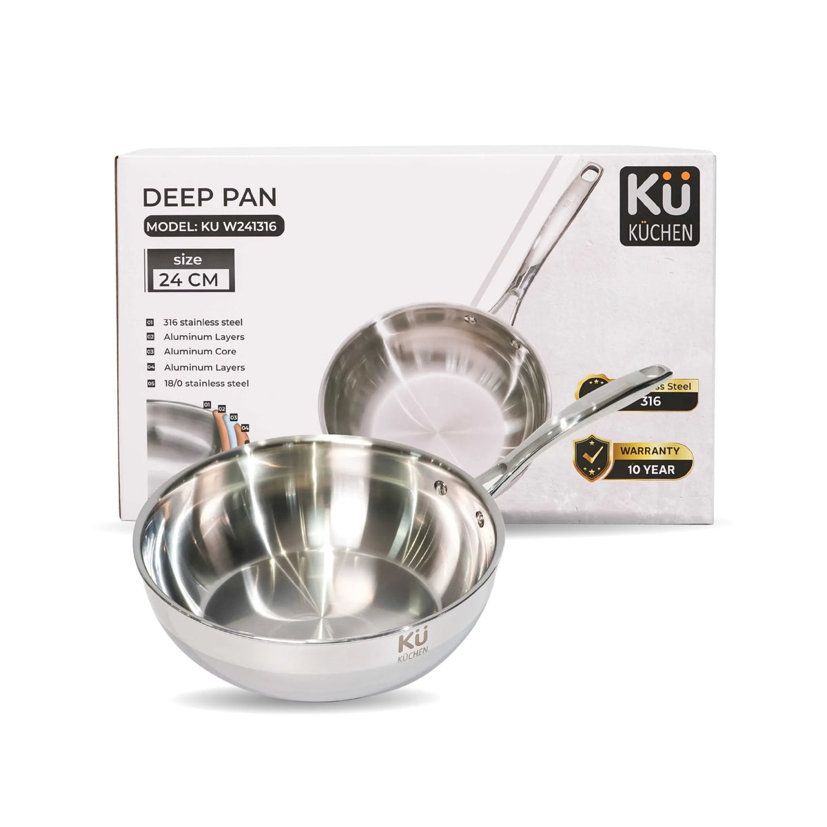 Deep-bottom 5-layer stainless steel pot KU W241316 24cm