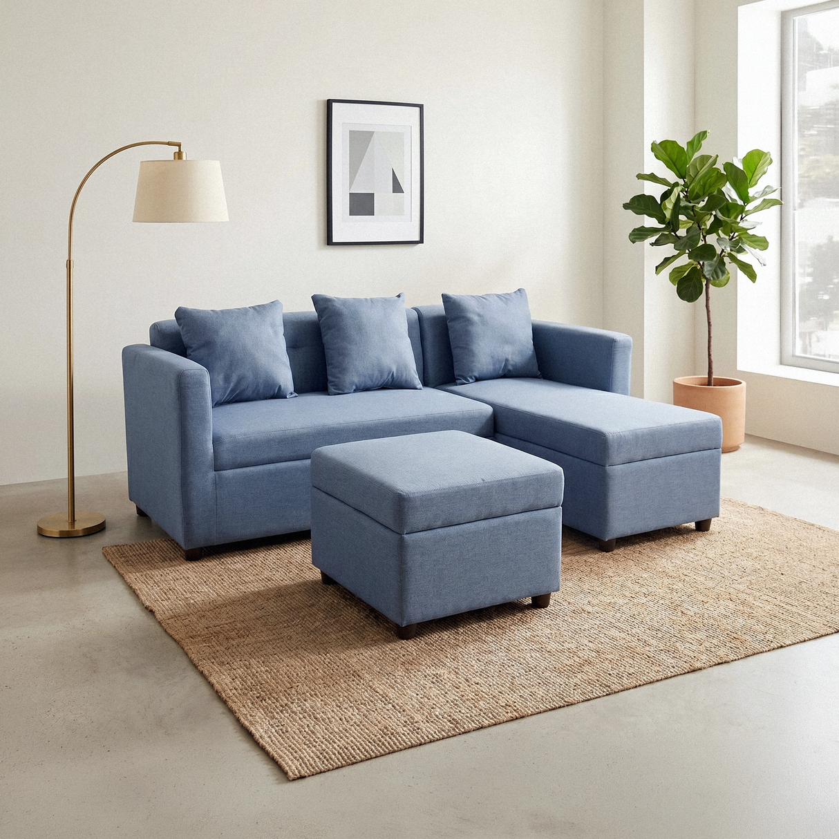 Melo L-Shape Fabric Sofa Set