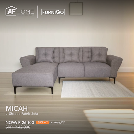 MICAH L-Shape Fabric Sofa + BENNY CENTER TABLE | FREE BERRY SMALL TEARDROP (RANDOM COLOR) | HOME FEST Furnigo