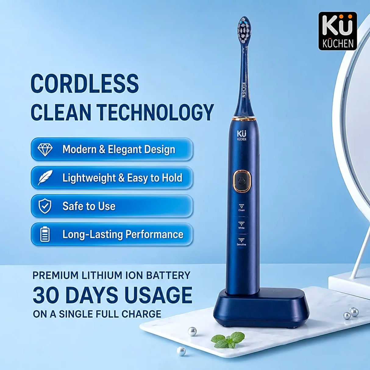 ULTRASONIC TOOTHBRUSH KU9500 – BLUE & WHITE