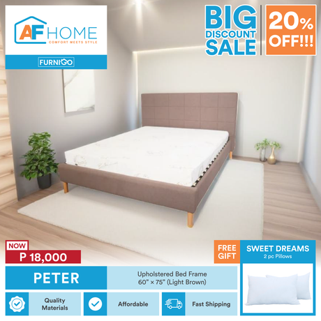 PETER Upholstered Bed Frame 60"x 75" + Sweet Dreams Pillows |FREE| BIG DISCOUNT SALE 20% OFF AF Home