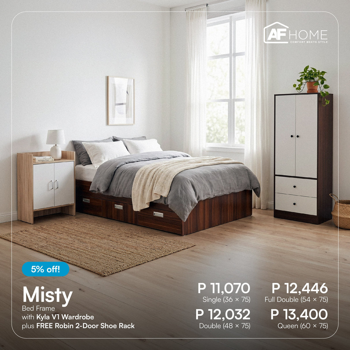 Payday Sale - Misty Bed + Kyla V1 Free Robin Shoe Rack 2-Door (Random Color) AF Home