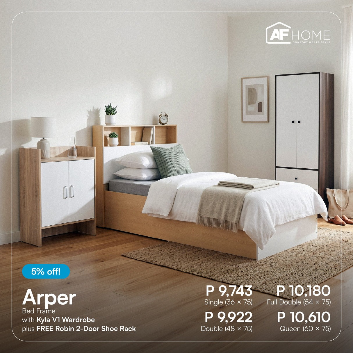 Payday Sale - Arper Bed + Kyla V1 Free Robin Shoe Rack 2-Door (Random Color) AF Home